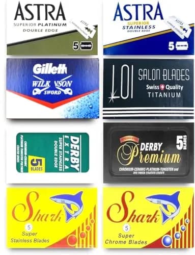 Razor Blades Club Astra-Derby-Shark-GiIIette Double Edge Razor Blades Sampler (40 blades) | 8 Brands for a Smooth Shave thumbnail 1