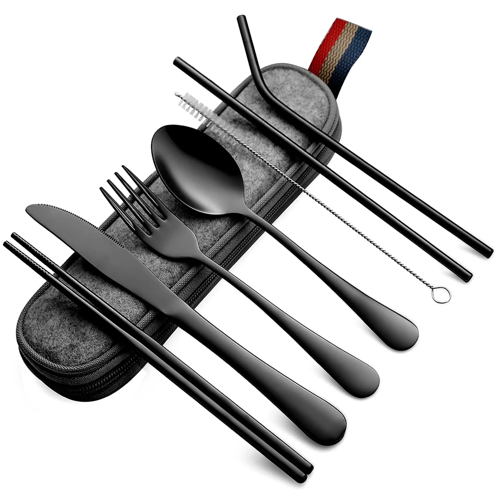 DEVICO Full-Size Travel Silverware Set with Case | Durable 18/8 Stainless Steel Flatware for Camping & Daily Use
