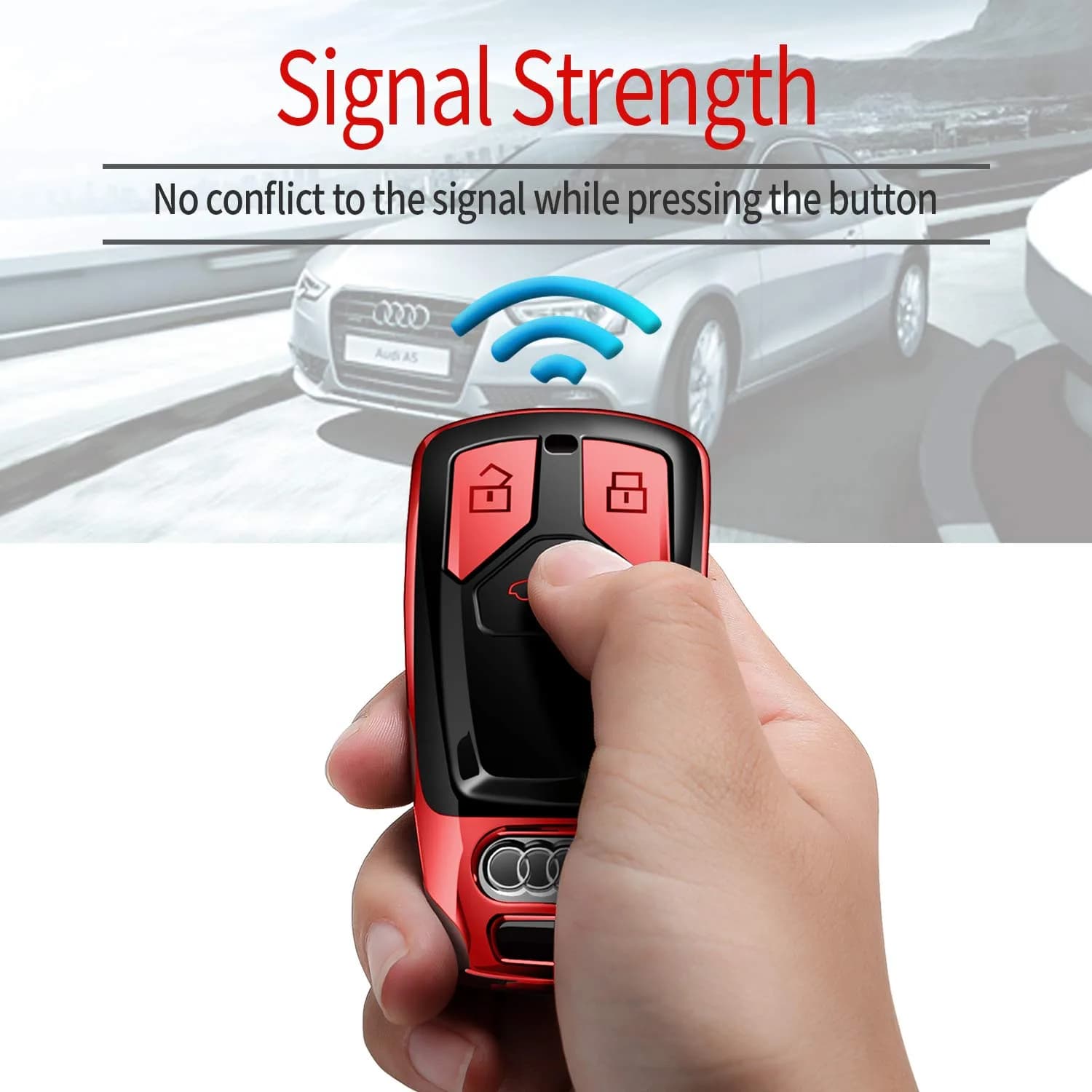 Tukellen Red Soft TPU Key Fob Cover for Audi A4 Q7 Q5 TT A3 A6 SQ5 R8 S5 Smart Key | 360° Protection - view 4