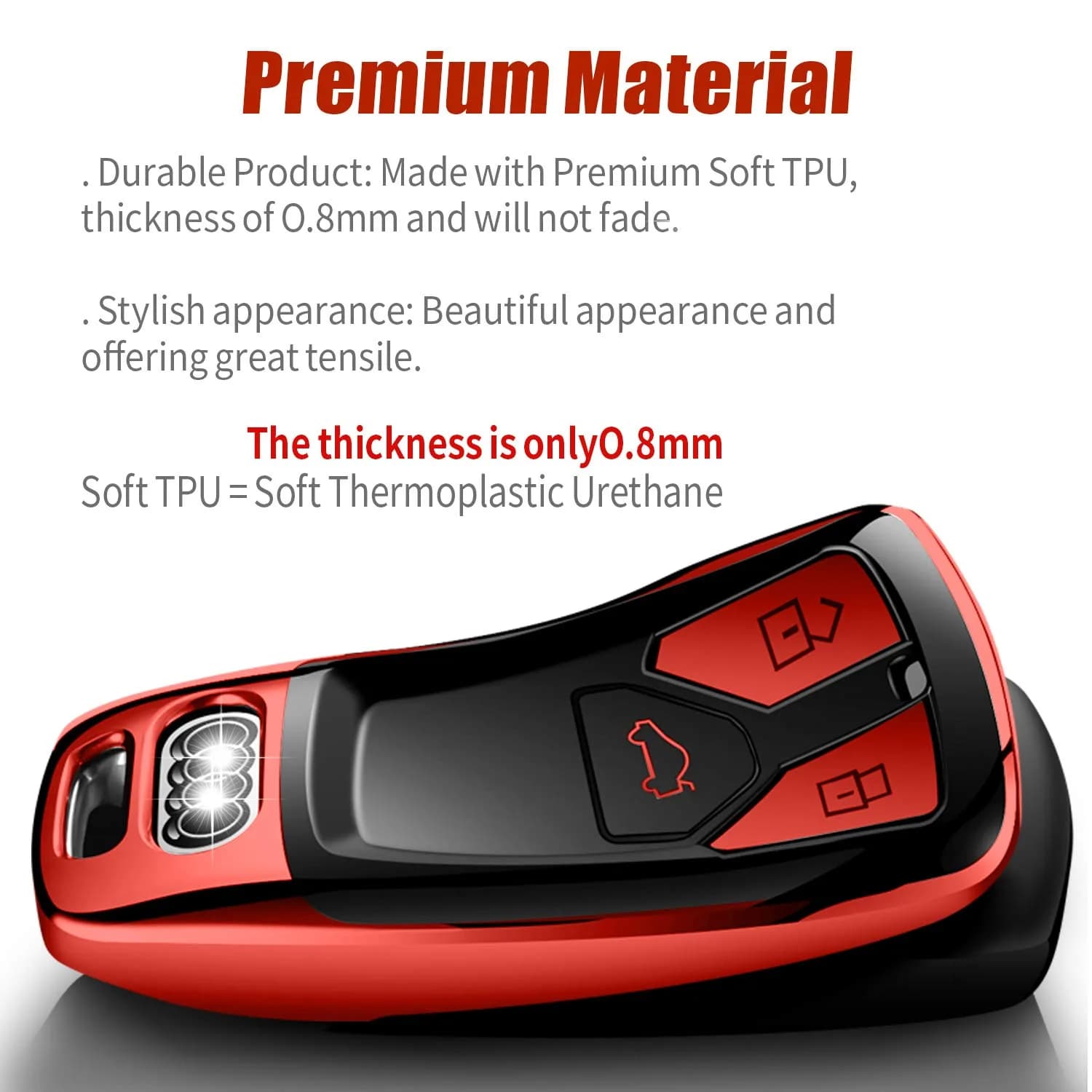 Tukellen Red Soft TPU Key Fob Cover for Audi A4 Q7 Q5 TT A3 A6 SQ5 R8 S5 Smart Key | 360° Protection - view 2