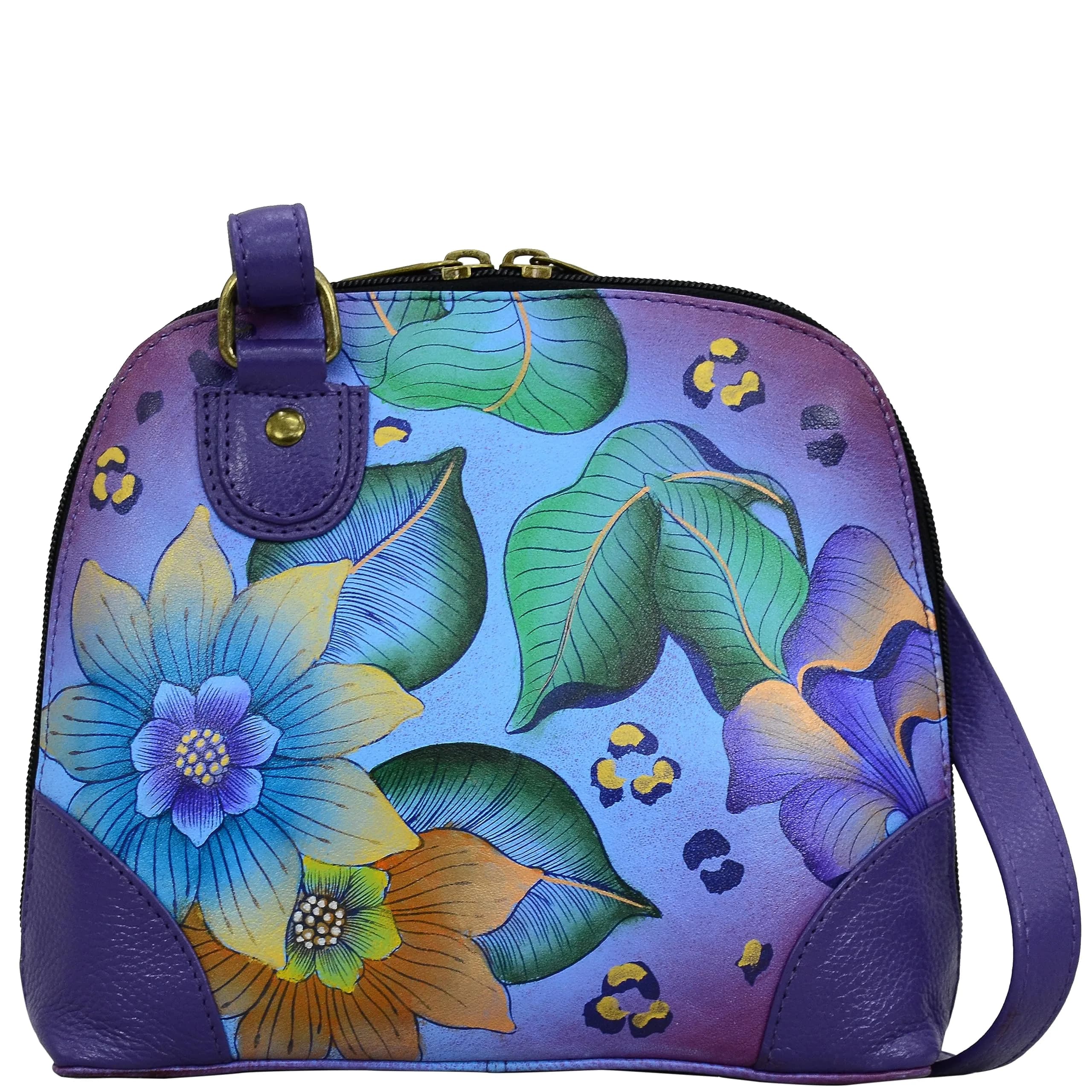 Anna by Anuschka Hand Painted Genuine Leather Small Organizer Bag | Tropical Safari Artwork - main product image