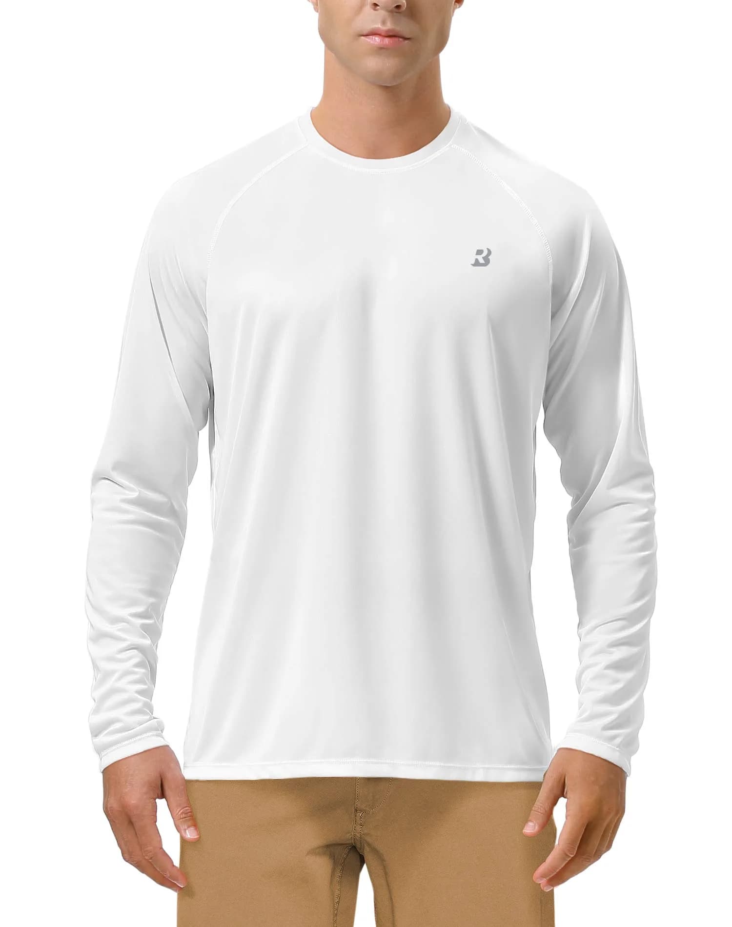 Roadbox Men's UPF 50+ UV Sun Protection Shirts Long Sleeve Rash Guard | Breathable Lightweight Cooling — White
