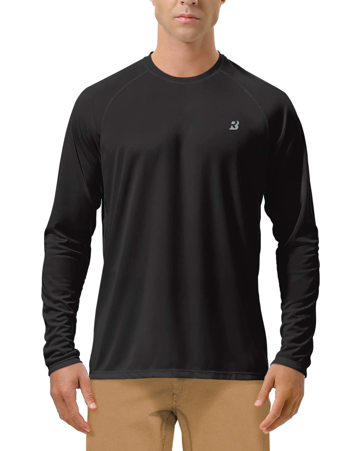 Roadbox UPF 50+ Long Sleeve Rash Guard Shirt for Men | UV Sun Protection, Quick Dry, Breathable (3X-Large, Black)