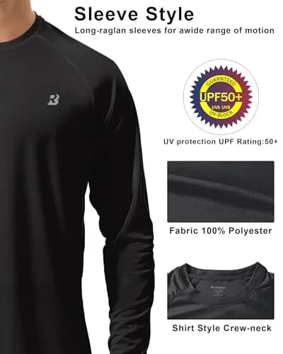 Roadbox UPF 50+ Long Sleeve Rash Guard Shirt for Men | UV Sun Protection, Quick Dry, Breathable (3X-Large, Black) thumbnail 4