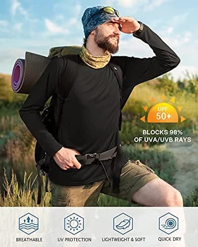 Roadbox UPF 50+ Long Sleeve Rash Guard Shirt for Men | UV Sun Protection, Quick Dry, Breathable (3X-Large, Black) thumbnail 3