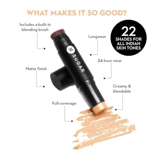 SUGAR Ace Of Face Foundation Stick - 52 Corretto (Tan, Yellow Undertone) 12gm | Full Coverage Matte Finish thumbnail 3