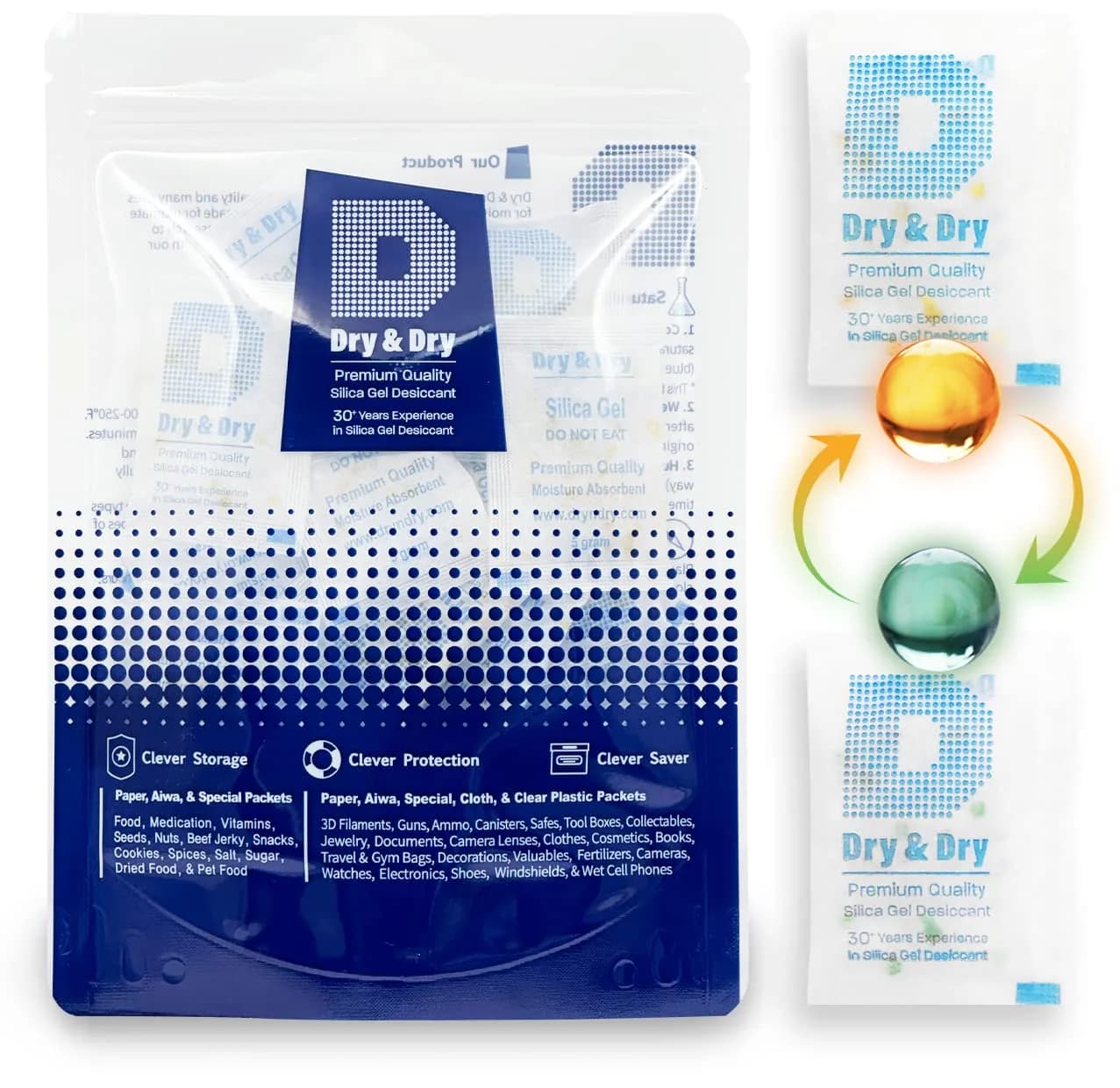 Dry & Dry 5 Gram Orange Silica Gel Packets | Food Safe & Reusable Moisture Absorbers (70-120 chars) - main product image