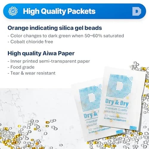 Dry & Dry 5 Gram Orange Silica Gel Packets | Food Safe & Reusable Moisture Absorbers (70-120 chars) thumbnail 2