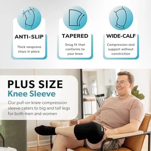 BraceAbility Plus Size Knee Sleeve 6XL Black | Orthopedic Brace for Arthritis Joint Pain thumbnail 4