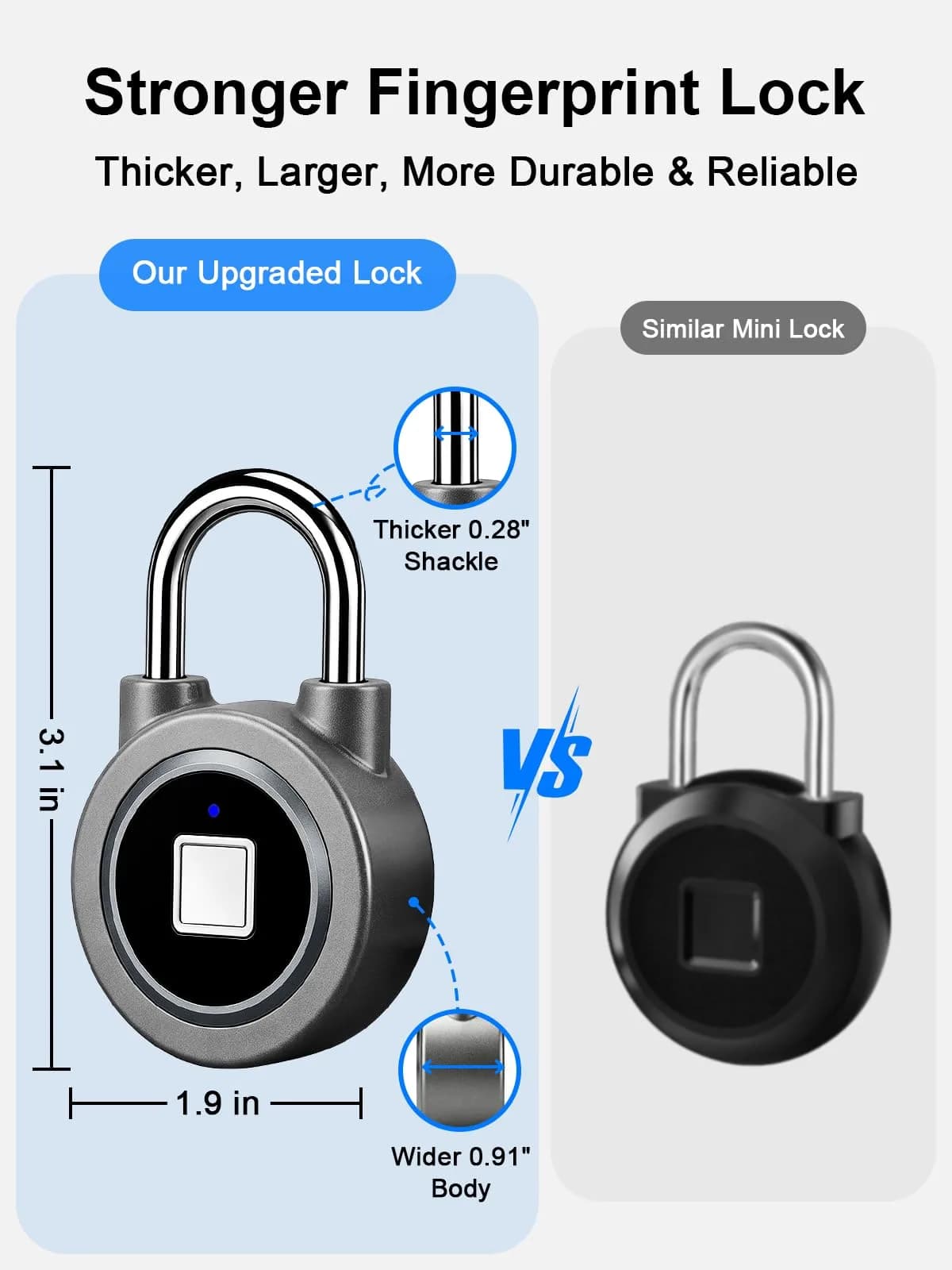 MEGAFEIS Fingerprint Padlock Grey | Biometric Keyless Lock with Bluetooth App Control & IP65 Waterproofing - view 6