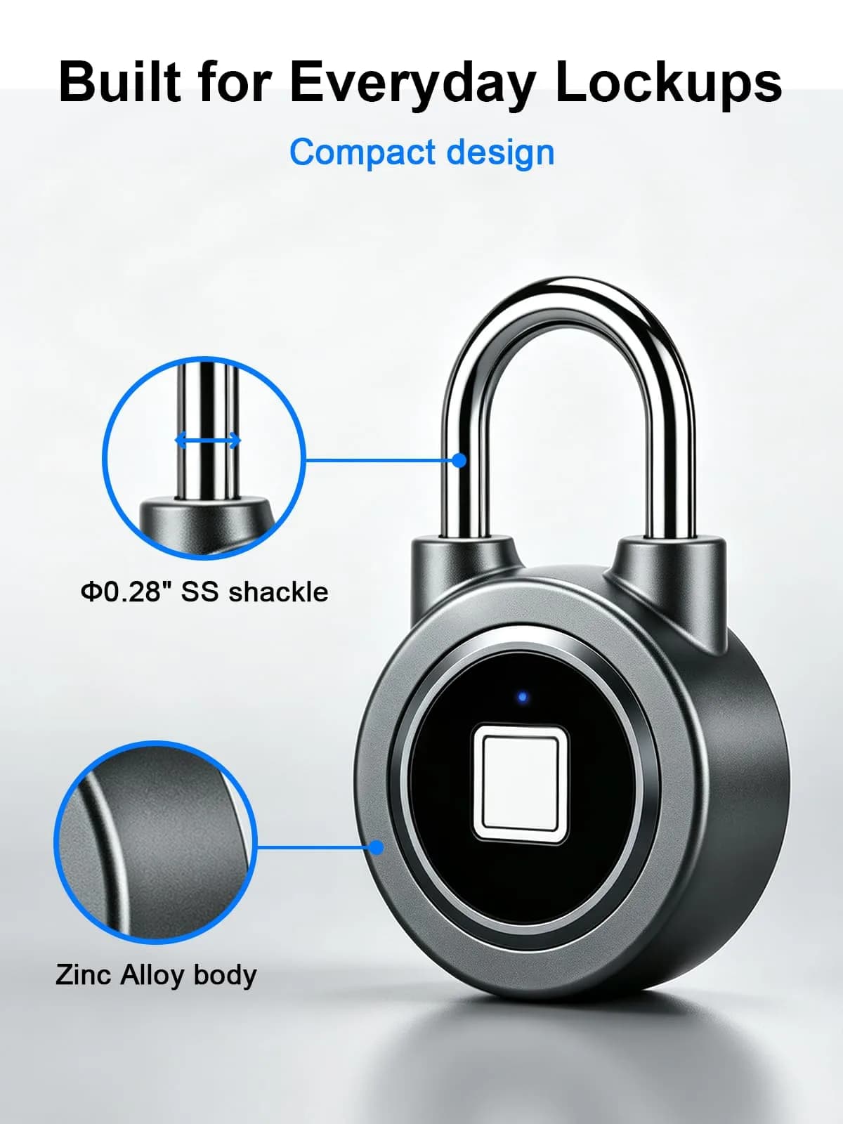 MEGAFEIS Fingerprint Padlock Grey | Biometric Keyless Lock with Bluetooth App Control & IP65 Waterproofing - view 7