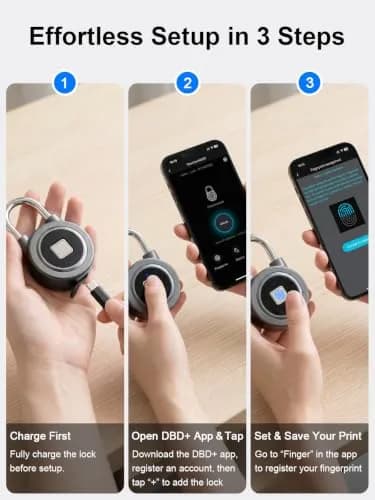 MEGAFEIS Fingerprint Padlock Grey | Biometric Keyless Lock with Bluetooth App Control & IP65 Waterproofing thumbnail 8