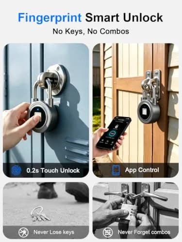 MEGAFEIS Fingerprint Padlock Grey | Biometric Keyless Lock with Bluetooth App Control & IP65 Waterproofing thumbnail 2