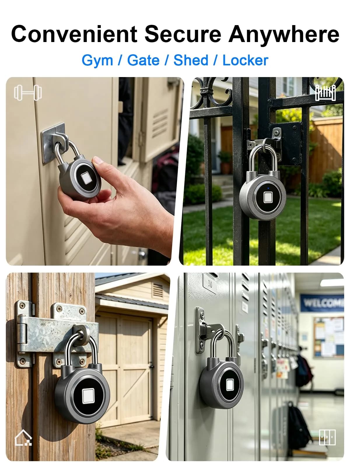 MEGAFEIS Fingerprint Padlock Grey | Biometric Keyless Lock with Bluetooth App Control & IP65 Waterproofing - view 3