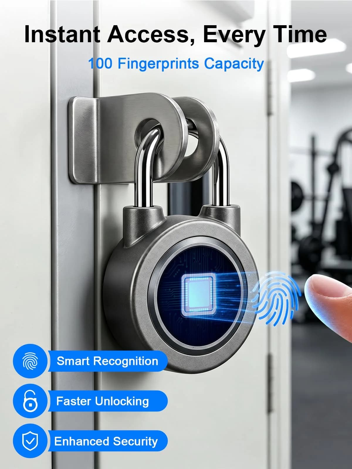 MEGAFEIS Fingerprint Padlock Grey | Biometric Keyless Lock with Bluetooth App Control & IP65 Waterproofing - view 4