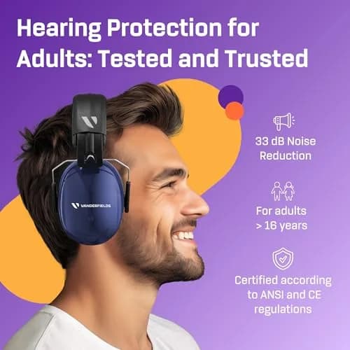 Vanderfields Noise Reduction Earmuffs for Adults - 35 dB (2K Hz) Protection Headphones | ANSI & CE Certified thumbnail 2