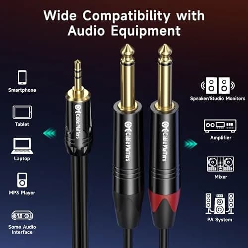 Cable Matters 3.5mm TRS to Dual 6.35mm TS Breakout Cable, 3.05m (10ft) | Connect Audio Devices to Mixers thumbnail 5