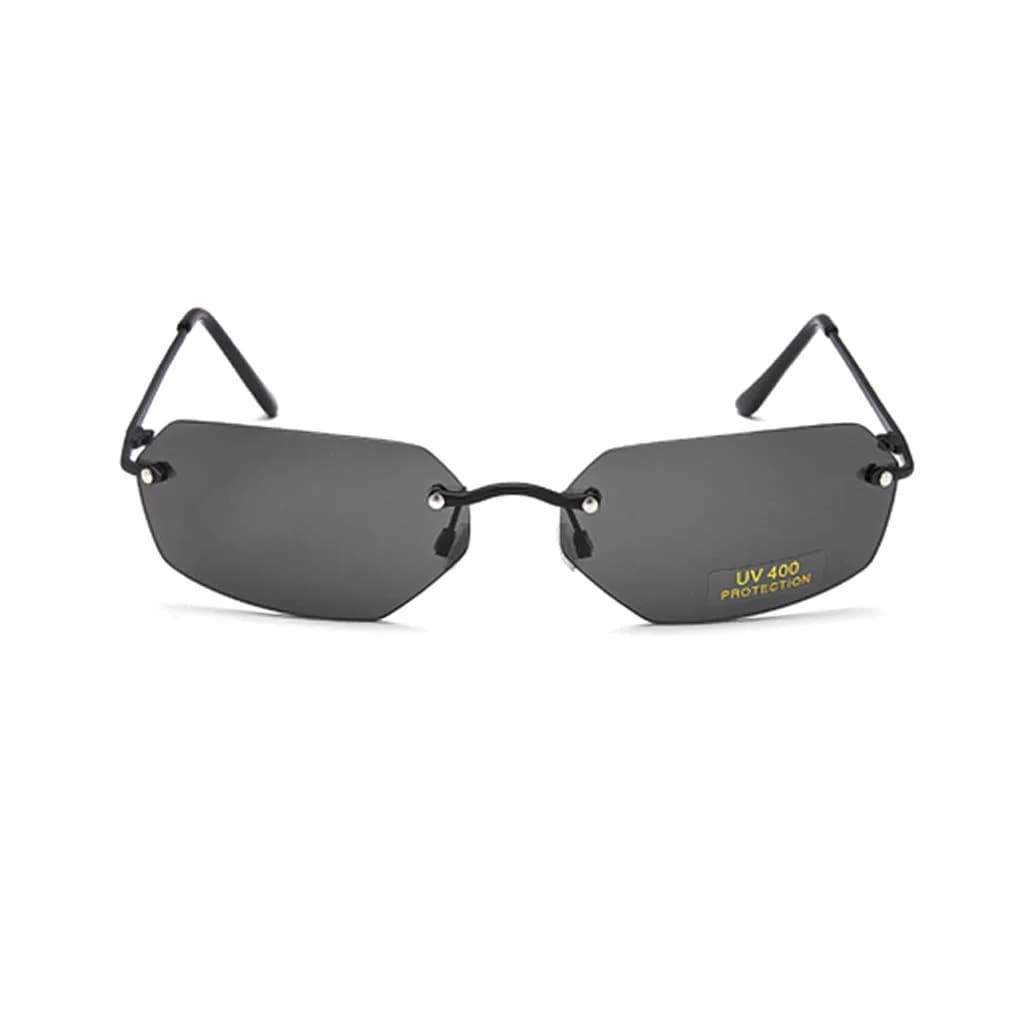 PLOPLO Polarized Matrix Square Rimless Sunglasses men Ultralight (Black, Gray) | Classic Rimless Design for Men — Black