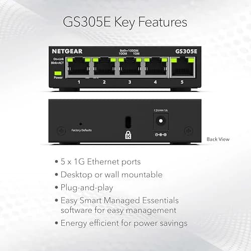 NETGEAR 5-Port Gigabit Ethernet Easy Smart Managed Network Switch (GS305E) | 1000 Mbps Ports, Metal Case thumbnail 6