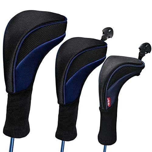 LONGCHAO Golf Club Head Cover Set 3 pcs | Thick, Soft & Interchangeable Tags (1680D Material, Blue) thumbnail 1