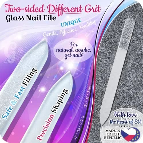 Gladzy Czech Glass Nail File with Case | Double Sided Crystal Nail Tool for Natural Nails, Dual Grit, Ethically Made in EU thumbnail 3