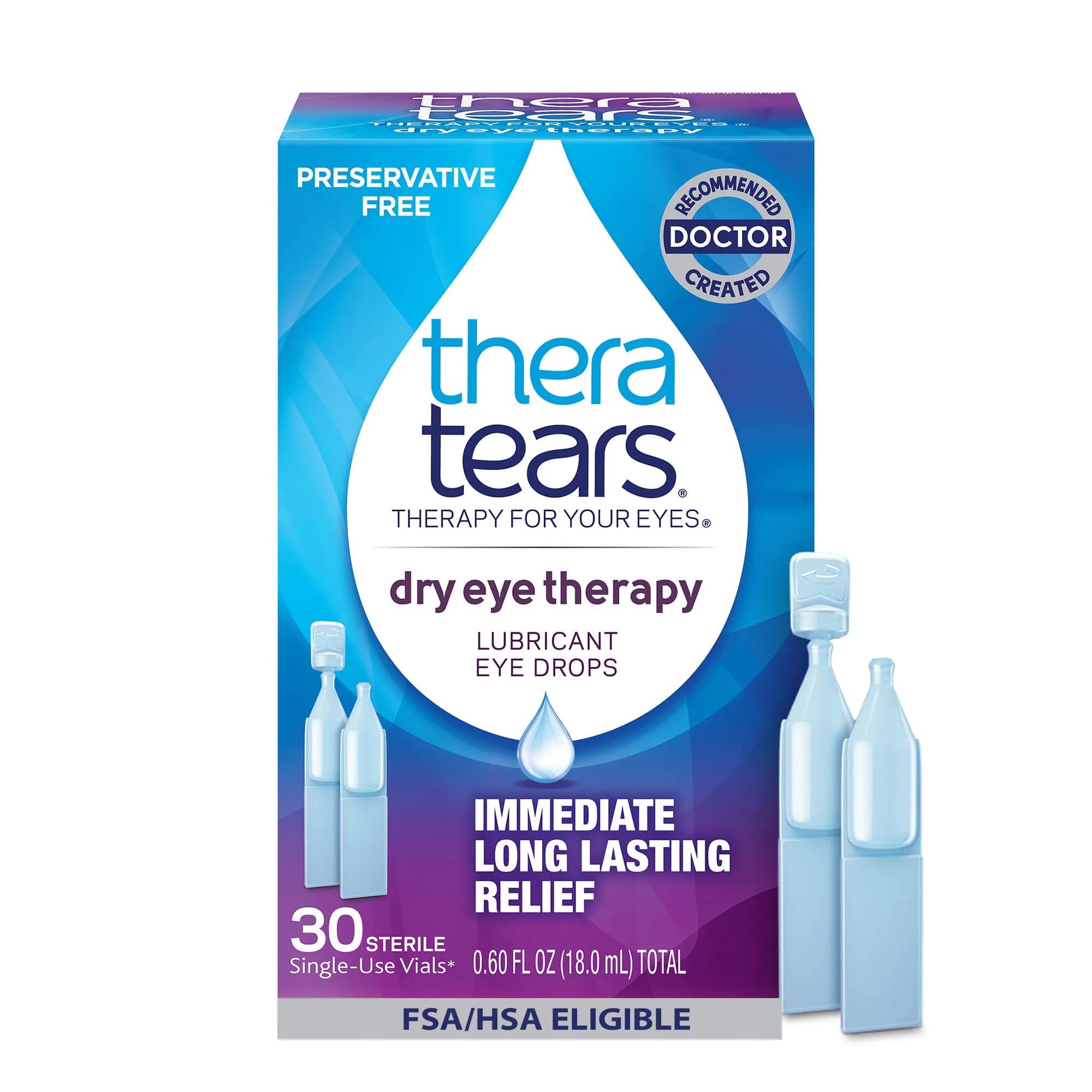 TheraTears Dry Eye Drops 30 Ct | Preservative-Free, Long-Lasting Relief for Sensitive Eyes — Drop