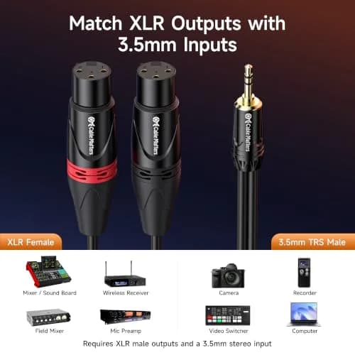 Cable Matters 3.5mm TRS to 2 XLR Female Cable, 1.83 m (6 ft) | Balanced Audio for Microphones thumbnail 4