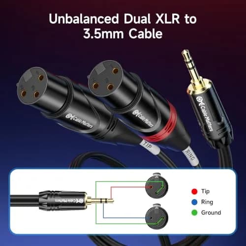 Cable Matters 3.5mm TRS to 2 XLR Female Cable, 1.83 m (6 ft) | Balanced Audio for Microphones thumbnail 2