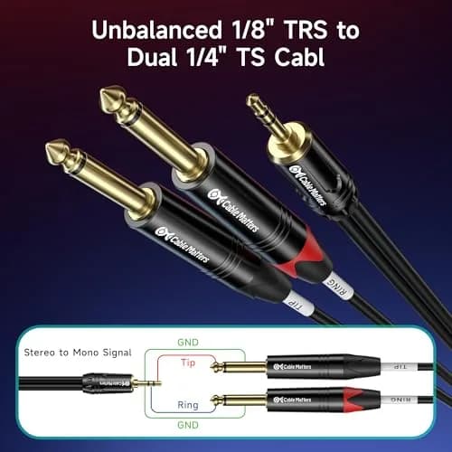 Cable Matters 3.5mm TRS to Dual 6.35mm TS Breakout Cable, 0.91m (3ft) | Connects Smartphones to Mixers & Studio Monitors thumbnail 2