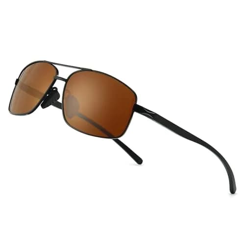 SUNGAIT Ultra Lightweight Rectangular Polarized Sunglasses Men UV400 Protection (Black Frame Brown Lens, 62) Metal Frame thumbnail 1