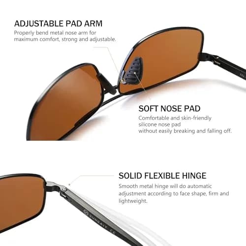SUNGAIT Ultra Lightweight Rectangular Polarized Sunglasses Men UV400 Protection (Black Frame Brown Lens, 62) Metal Frame thumbnail 4