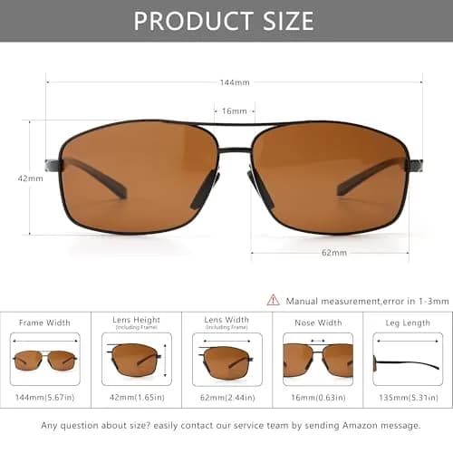 SUNGAIT Ultra Lightweight Rectangular Polarized Sunglasses Men UV400 Protection (Black Frame Brown Lens, 62) Metal Frame thumbnail 5