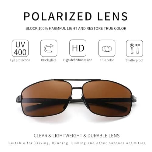 SUNGAIT Ultra Lightweight Rectangular Polarized Sunglasses Men UV400 Protection (Black Frame Brown Lens, 62) Metal Frame thumbnail 2