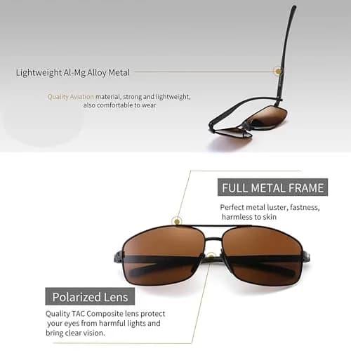 SUNGAIT Ultra Lightweight Rectangular Polarized Sunglasses Men UV400 Protection (Black Frame Brown Lens, 62) Metal Frame thumbnail 3