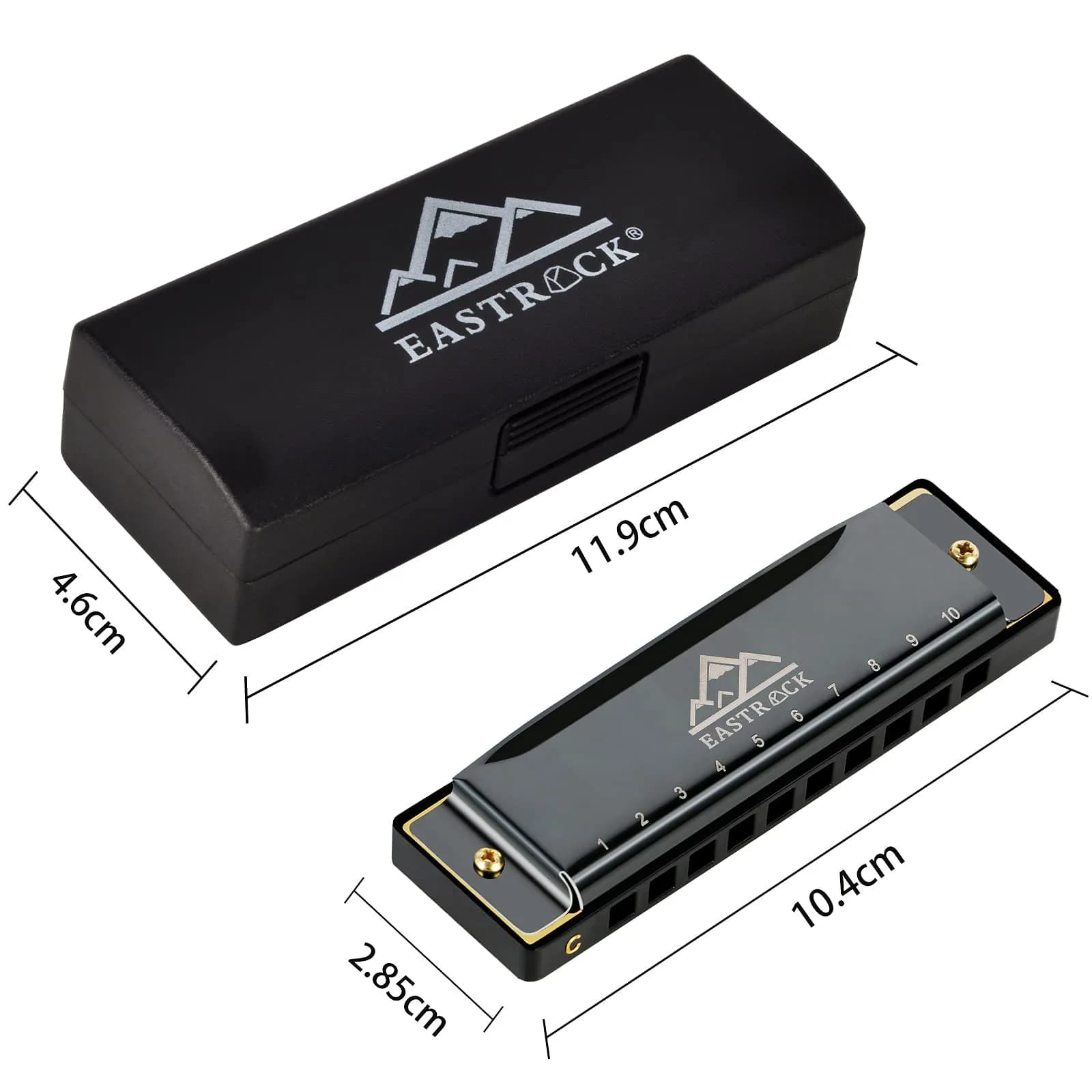 EASTROCK 10 Hole Blues Harmonica C Key Black with Case | Diatonic Mouth Organ Phosphor Bronze Reeds - view 5