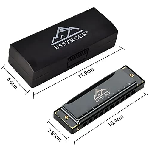 EASTROCK 10 Hole Blues Harmonica C Key Black with Case | Diatonic Mouth Organ Phosphor Bronze Reeds thumbnail 5