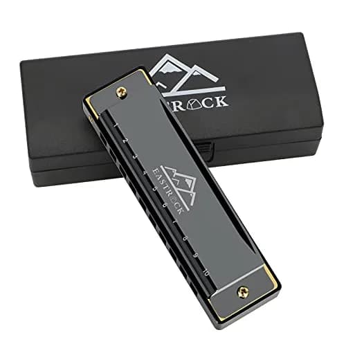 EASTROCK 10 Hole Blues Harmonica C Key Black with Case | Diatonic Mouth Organ Phosphor Bronze Reeds thumbnail 1
