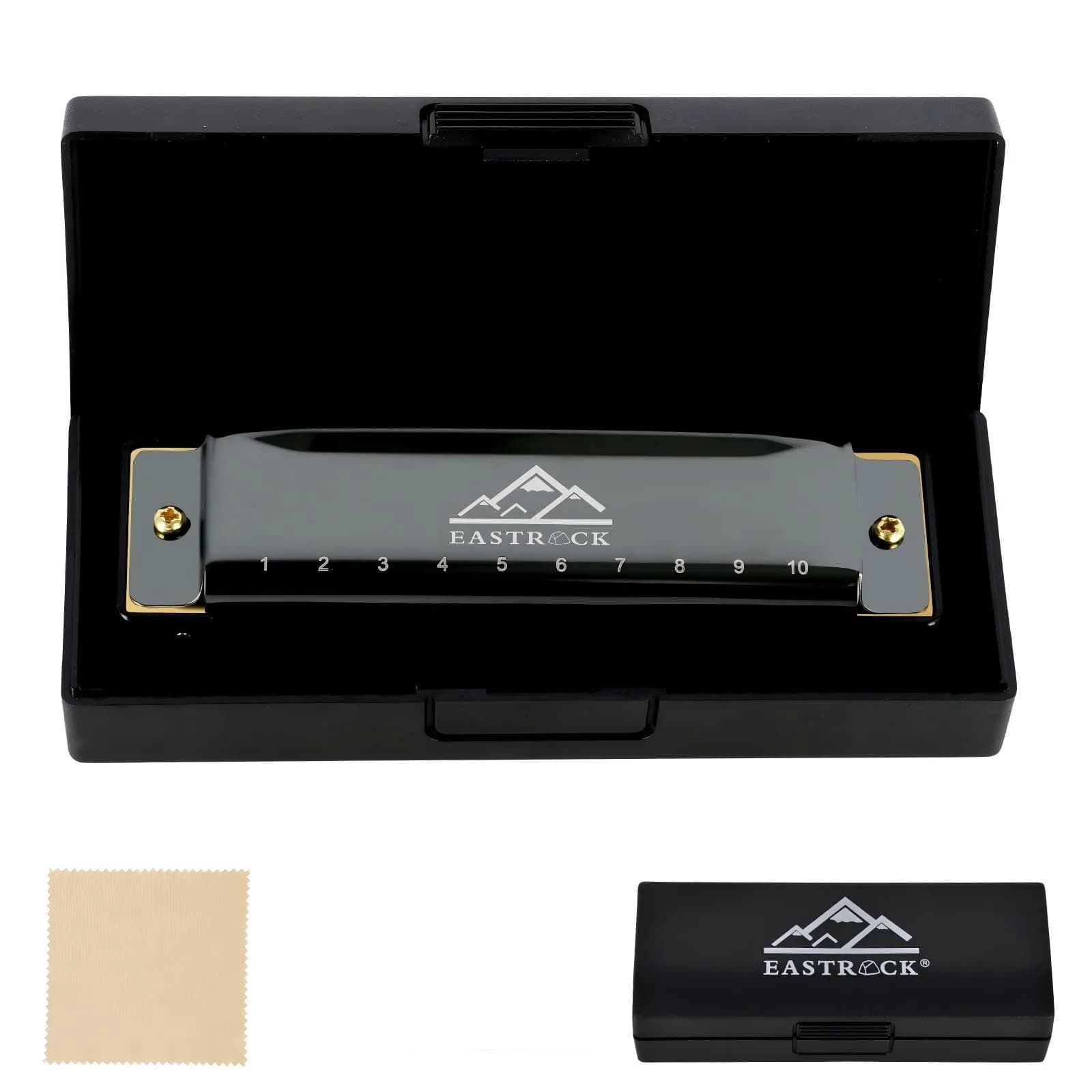 EASTROCK 10 Hole Blues Harmonica C Key Black with Case | Diatonic Mouth Organ Phosphor Bronze Reeds - view 4