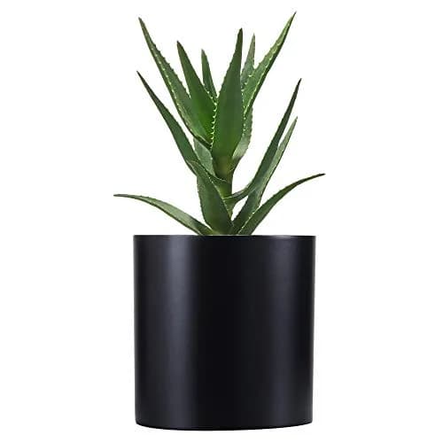 FaithLand 8 Inch Fiberstone Planter - Lightweight Modern Cylinder Plant Pot with Drainage Hole & Plug, Indoor Outdoor Use, Matte Black thumbnail 1