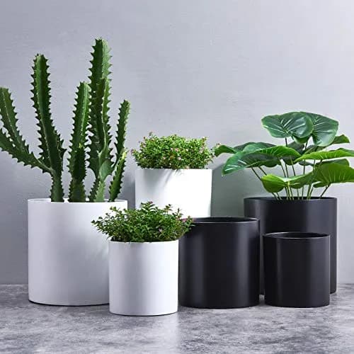 FaithLand 8 Inch Fiberstone Planter - Lightweight Modern Cylinder Plant Pot with Drainage Hole & Plug, Indoor Outdoor Use, Matte Black thumbnail 4