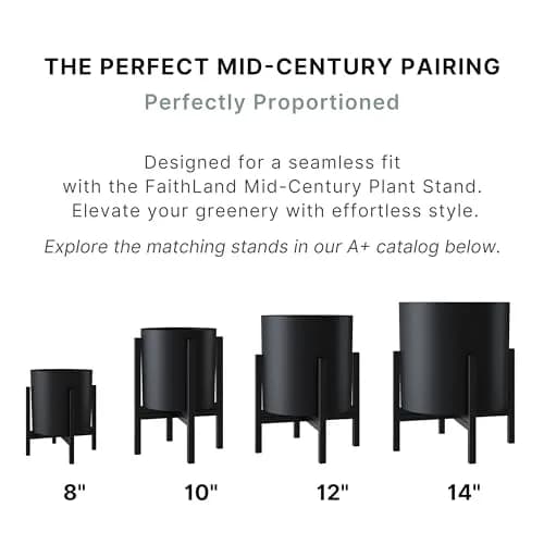 FaithLand 8 Inch Fiberstone Planter - Lightweight Modern Cylinder Plant Pot with Drainage Hole & Plug, Indoor Outdoor Use, Matte Black thumbnail 5
