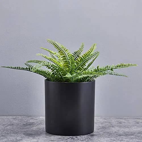 FaithLand 8 Inch Fiberstone Planter - Lightweight Modern Cylinder Plant Pot with Drainage Hole & Plug, Indoor Outdoor Use, Matte Black thumbnail 7