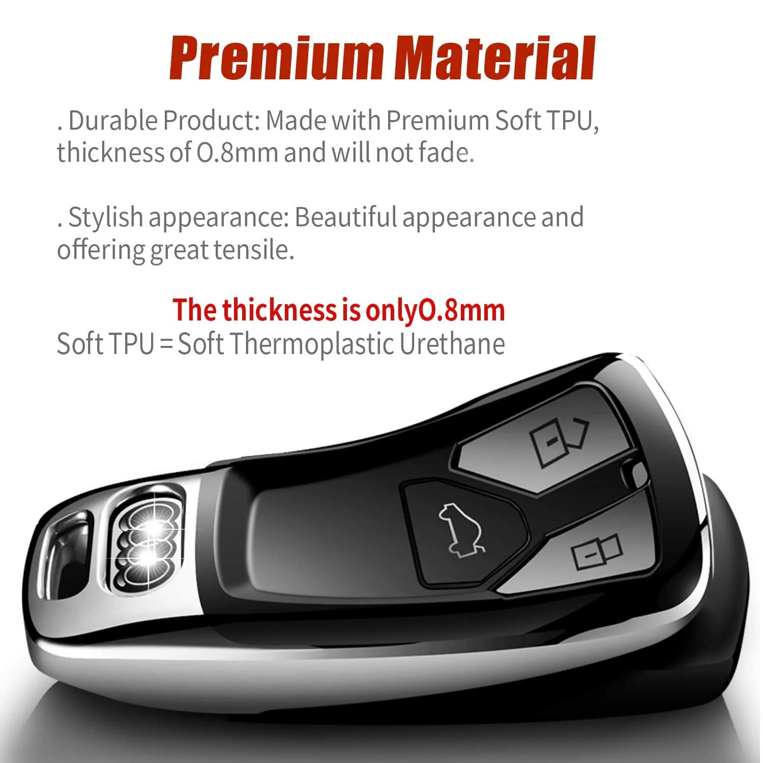 Tukellen Silver Soft TPU Key Case for Audi A4 Q7 Q5 TT A3 A6 SQ5 R8 S5 Smart Key (1 Unit) - view 2