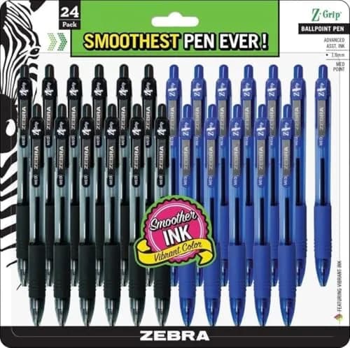 Zebra Pen Z-Grip Retractable Ballpoint Pen 1.0mm | Bulk Pack of 24, Black & Blue Ink, Office & School Supplies thumbnail 1