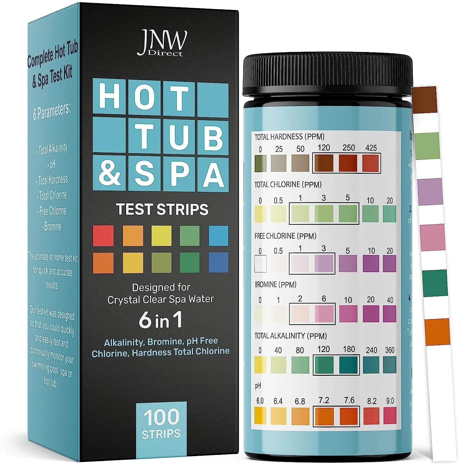 JNW Direct Hot Tub Test Strips 100 Pack | 6-in-1 Water Testing for Spas & Pools — Hot Tub
