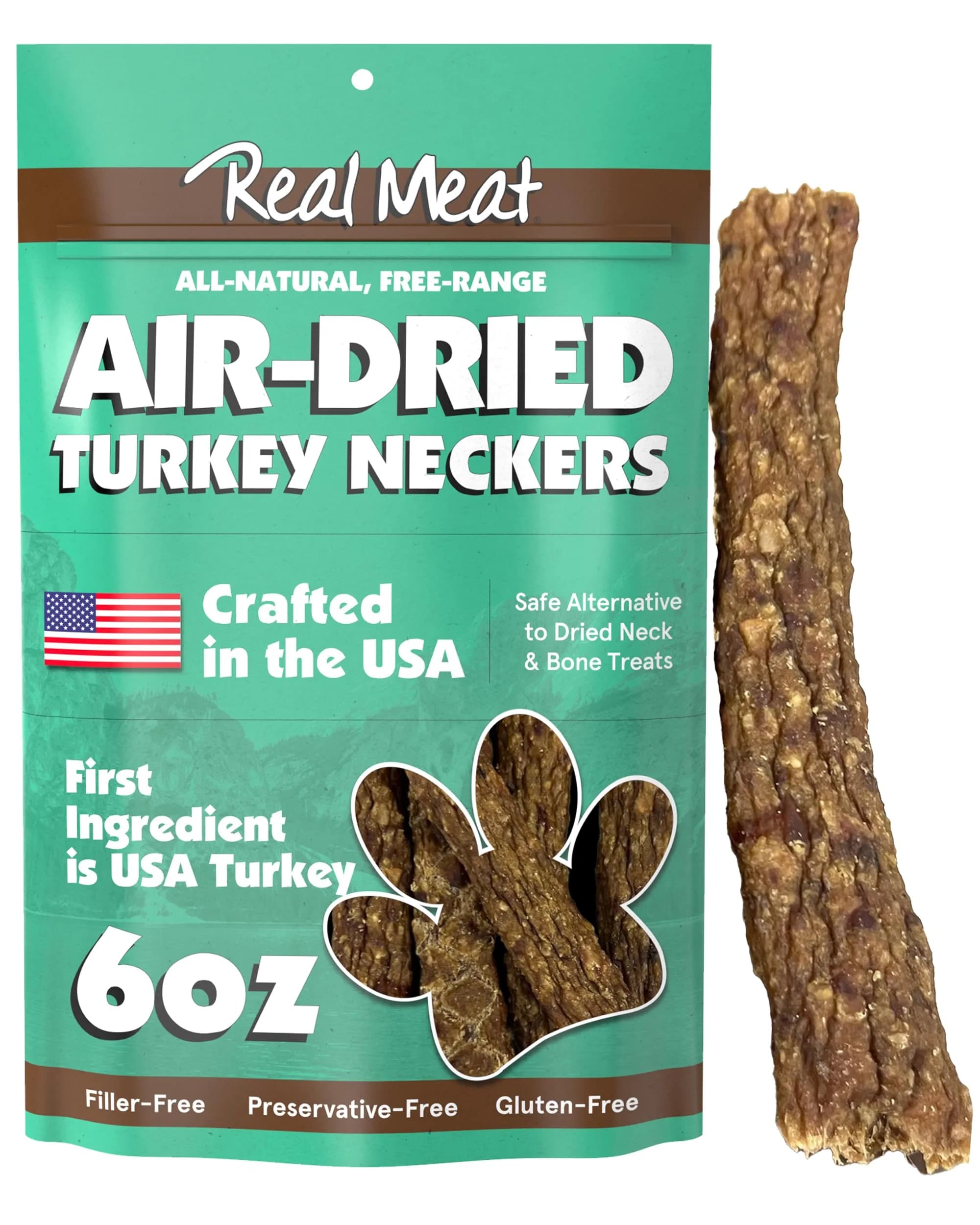 TRMC Real Meat Dog Treats Turkey Neckers - 6oz Bag of 6-Inch USA-Made Air-Dried Turkey Necks for Dogs - Ground Neck & Bones Dog Treats Sourced from All-Natural, Free-Range — Turkey