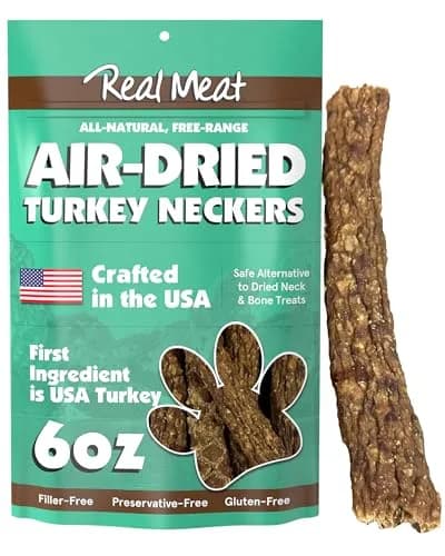 TRMC Real Meat Dog Treats Turkey Neckers - 6oz Bag of 6-Inch USA-Made Air-Dried Turkey Necks for Dogs - Ground Neck & Bones Dog Treats Sourced from All-Natural, Free-Range thumbnail 1