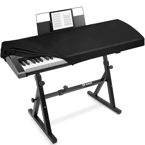 Explore Land 88 Keys Piano Keyboard Cover with Music Stand Opening, Black | Stretchy Satin Polyester Dust Cover for Digital Pianos thumbnail 1