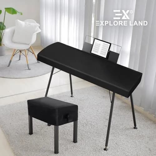 Explore Land 88 Keys Piano Keyboard Cover with Music Stand Opening, Black | Stretchy Satin Polyester Dust Cover for Digital Pianos thumbnail 8