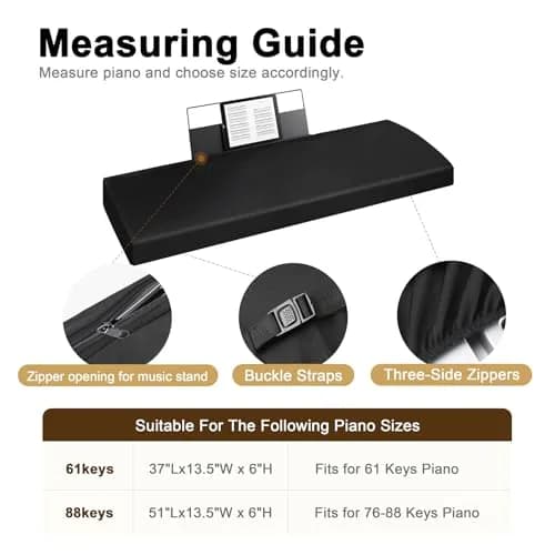 Explore Land 88 Keys Piano Keyboard Cover with Music Stand Opening, Black | Stretchy Satin Polyester Dust Cover for Digital Pianos thumbnail 2